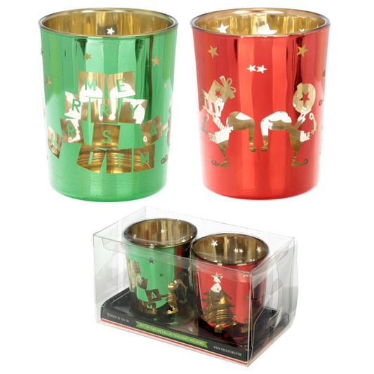 Set of 2 Christmas Elves Tealight Holders