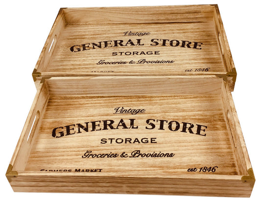 Set of 2 Solid Wood Trays - 45cm