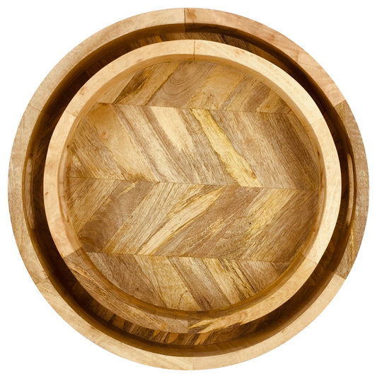 Herringbone Wood Trays - Set of 2