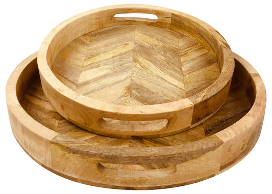 Herringbone Wood Trays - Set of 2