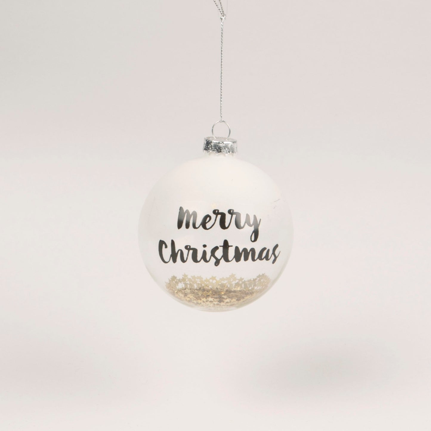 White Merry Christmas Glass Bauble With Gold Sequins