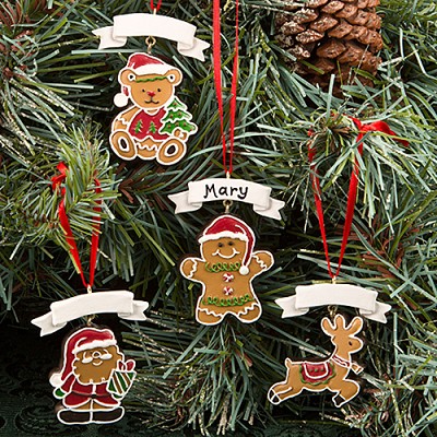 Personalisable Gingerbread Themed Christmas Tree Ornaments - Set of Four