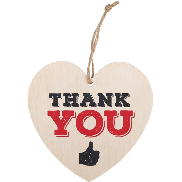 Thank You Wooden Hanging Heart Sign - perfect for Teacher's, Mum's, Dad's and all awesome people