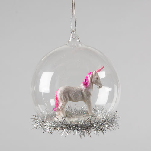 My Little Unicorn Tinsel Dome Glass Christmas Bauble