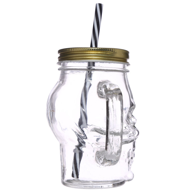 Halloween Skull Glass Mason Jar with Straw
