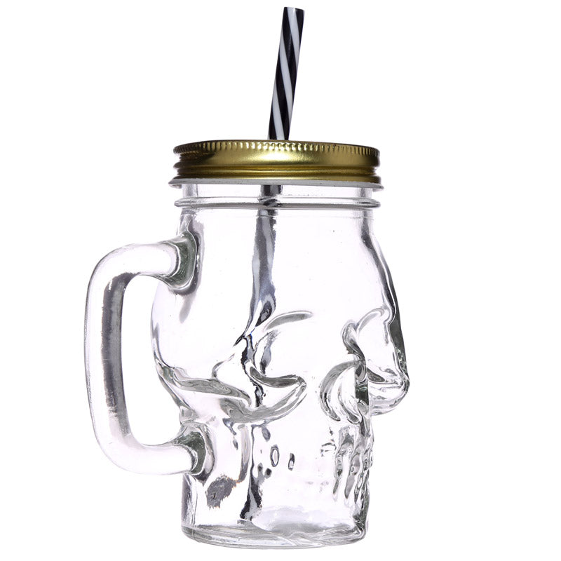 Halloween Skull Glass Mason Jar with Straw - Due to return - June 2024