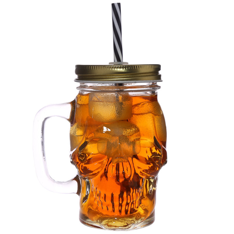 Halloween Skull Glass Mason Jar with Straw - Due to return - June 2024