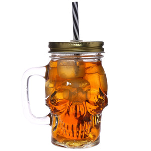 Halloween Skull Glass Mason Jar with Straw