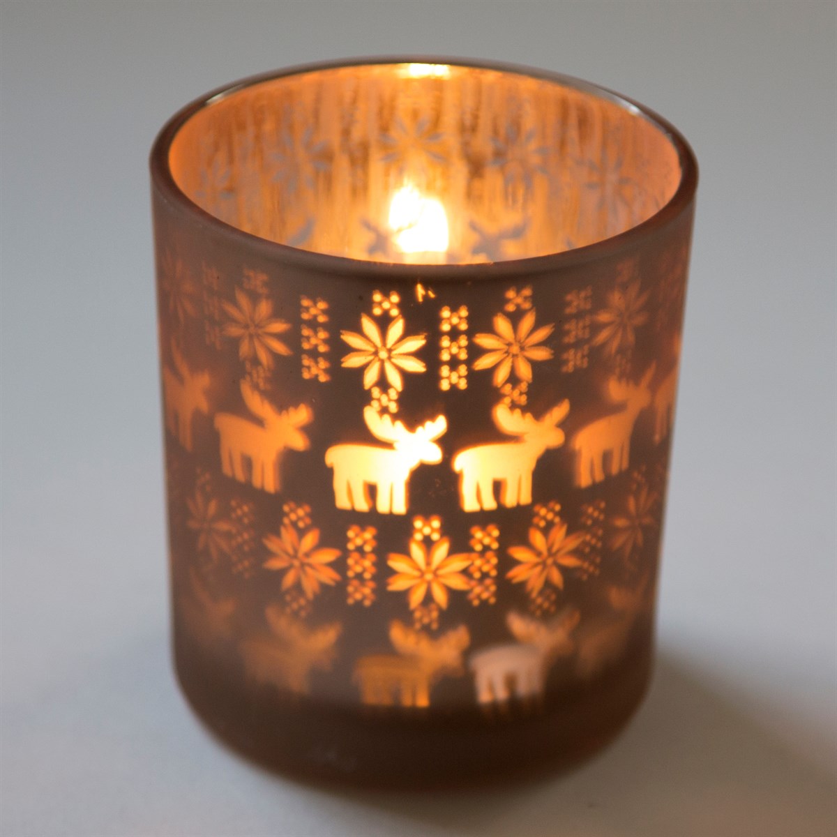 Reindeer Scene Christmas / Winter Glass Glass Tealight - Assorted Colours Available