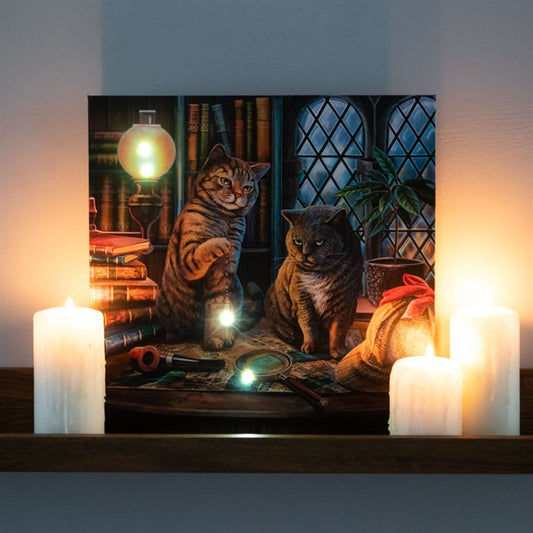 30x30cm 'Purrlock Holmes' Light Up Canvas Plaque by Lisa Parker