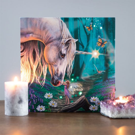 30x30cm 'Fairy Whispers' (Unicorn and Fairy) Light Up Canvas Plaque by Lisa Parker