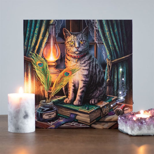 30x30cm 'Book of Shadows' (Cat) Light Up Canvas Plaque by Lisa Parker