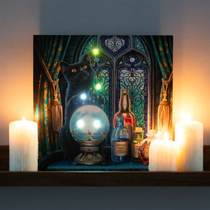 30x30cm 'The Witches Apprentice' (Cat) Light Up Canvas Plaque by Lisa Parker