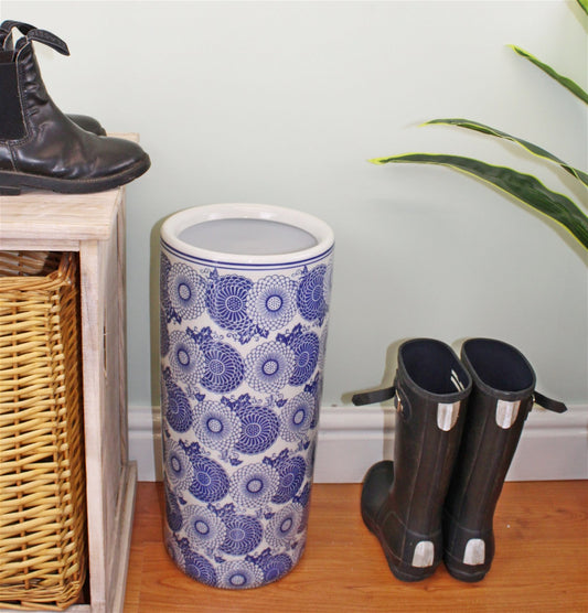 Umbrella Stand - Vintage Blue and White Marigold Design - UK Only