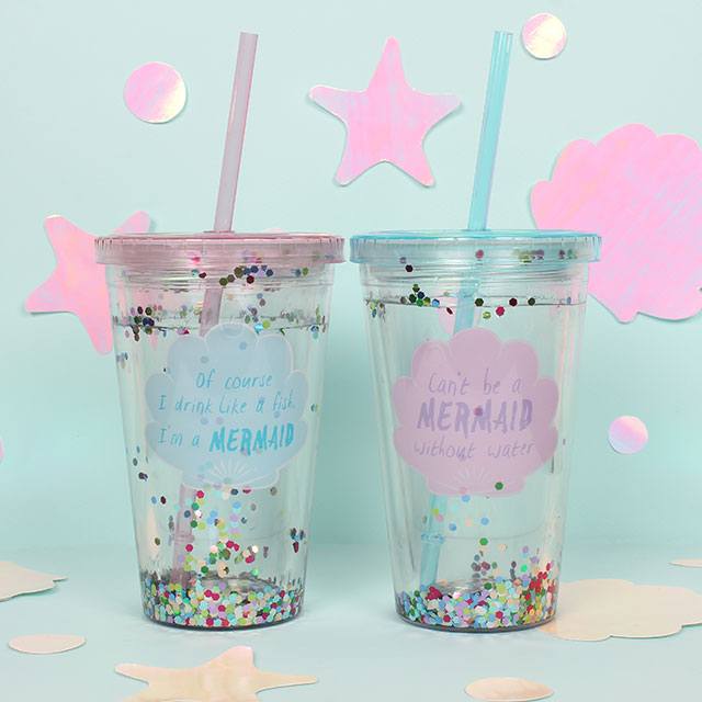 Mermaid Sequin Drinking Cup - Two Designs Available (Pink or Blue)