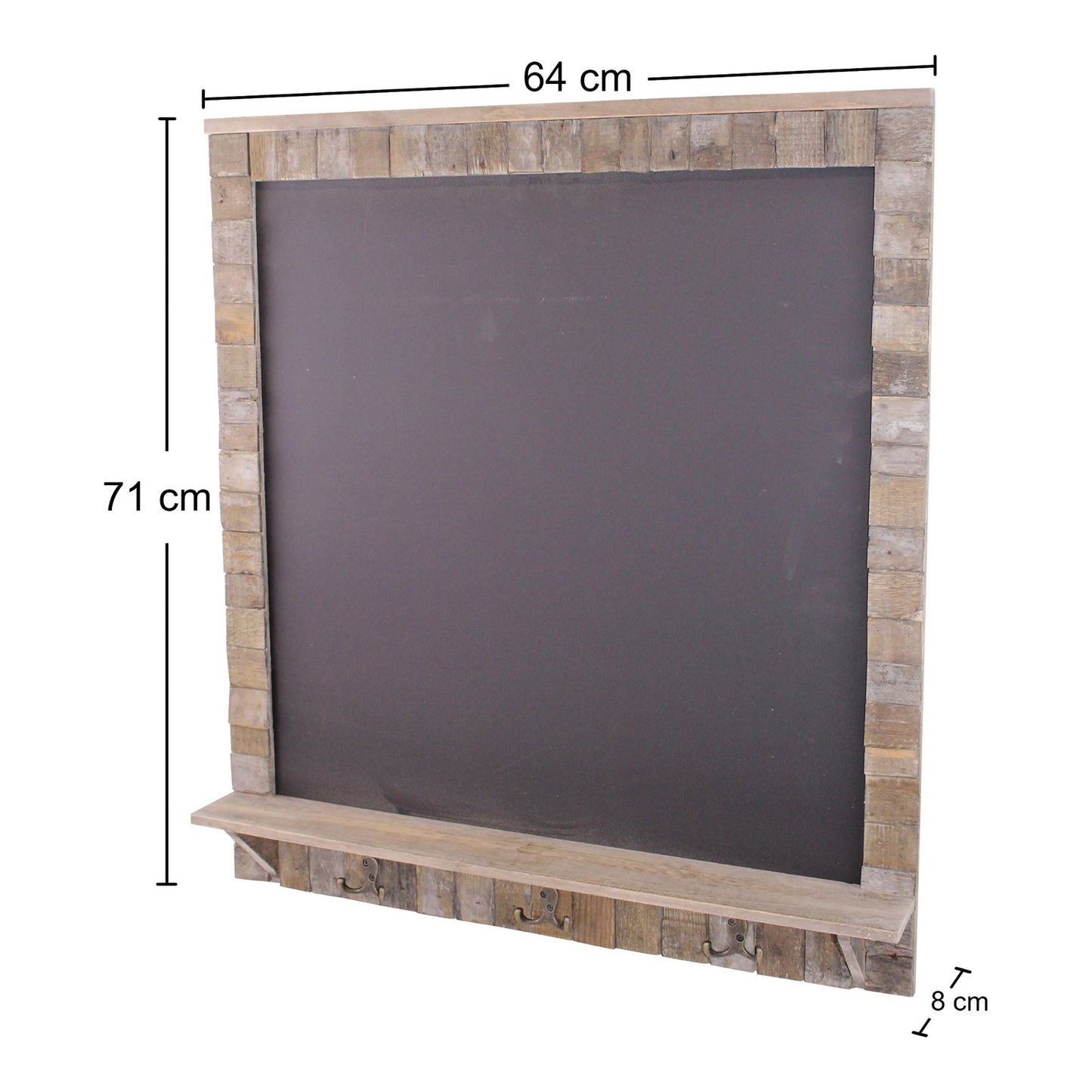 Large Blackboard with Driftwood Effect Surround, Shelf and 3 Double Hooks