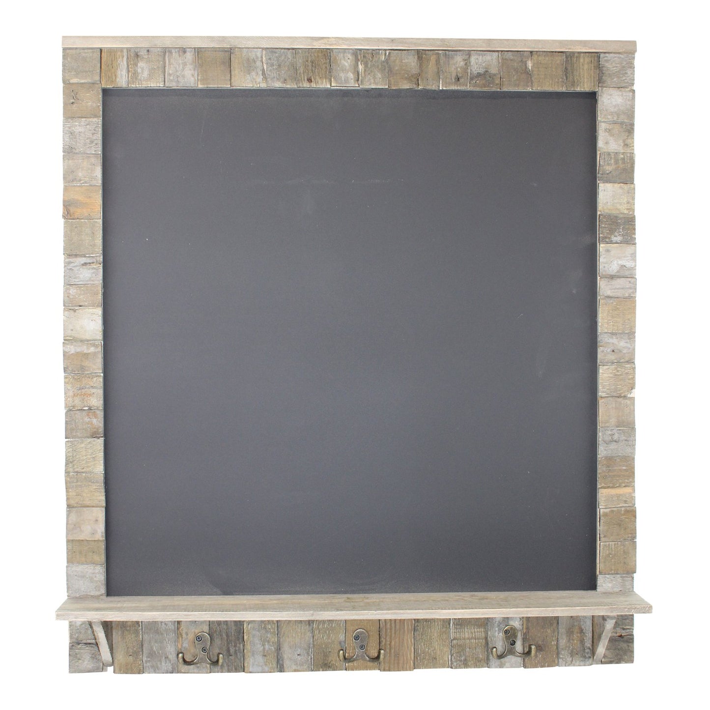 Large Blackboard with Driftwood Effect Surround, Shelf and 3 Double Hooks