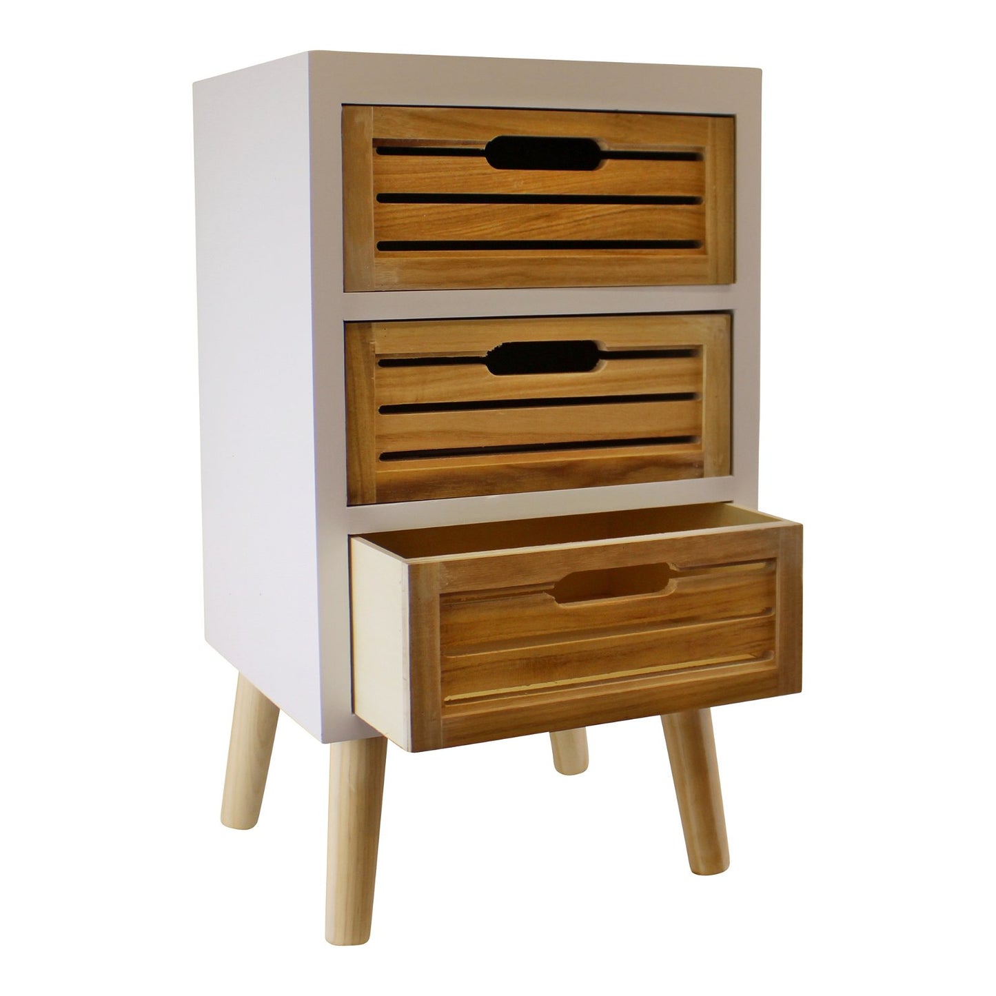 3 Drawer Unit In White With Natural Wooden Drawers With Removable Legs (UK Only)