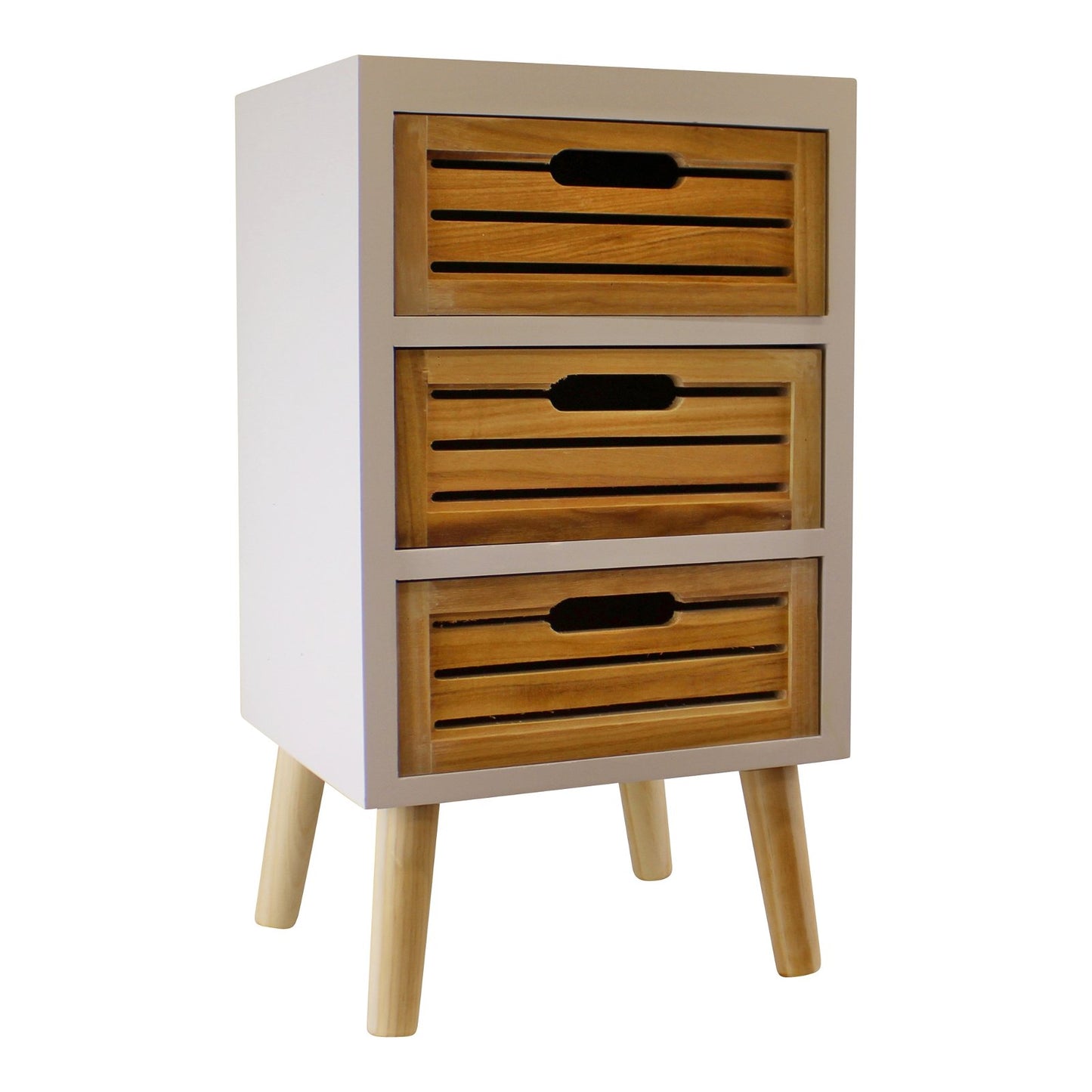 3 Drawer Unit In White With Natural Wooden Drawers With Removable Legs (UK Only)