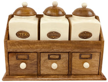 Three Ceramic Jars With Wooden Drawers - UK Only