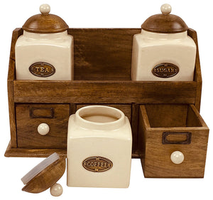 Three Ceramic Jars With Wooden Drawers - UK Only