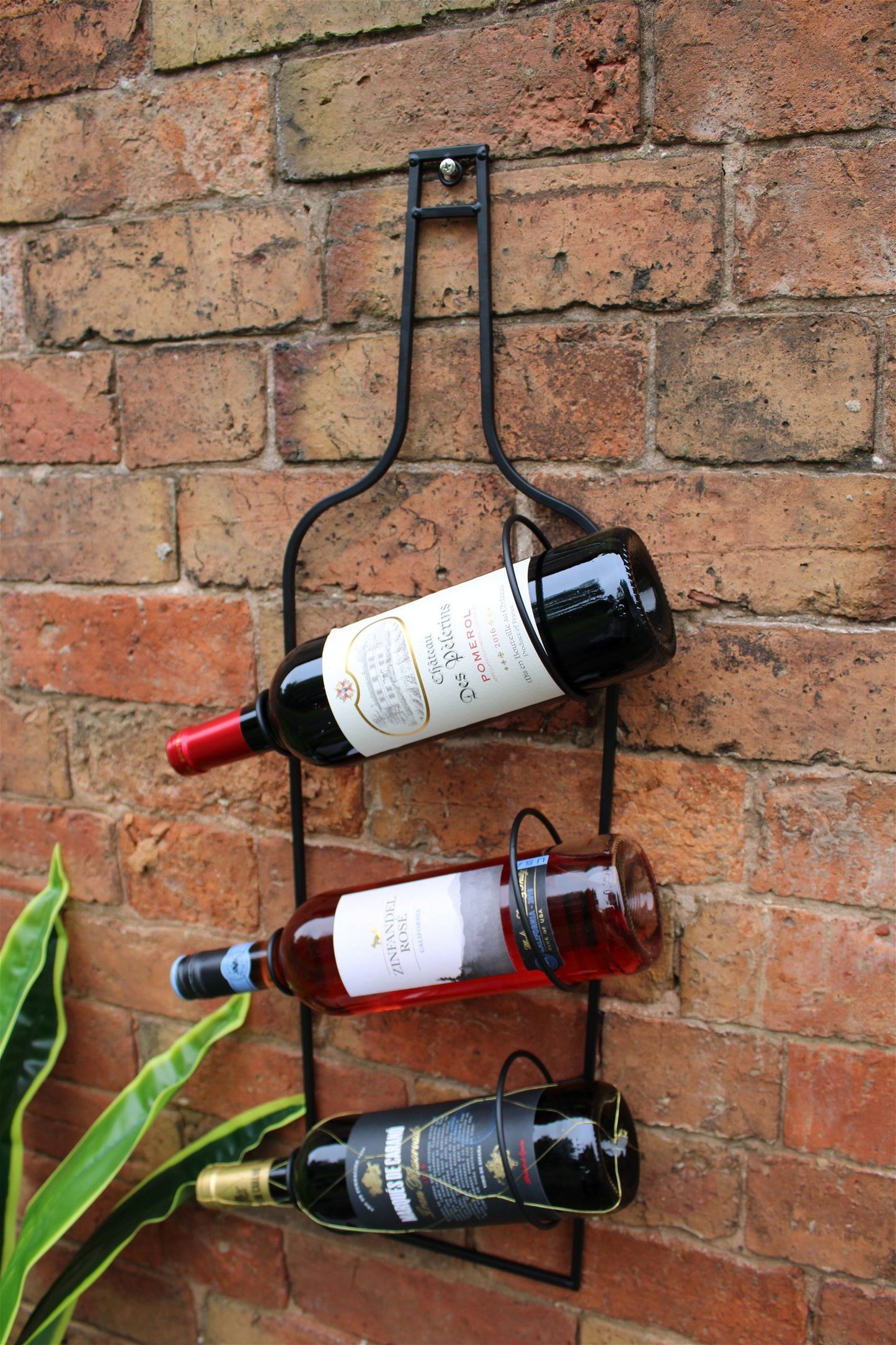 Wall Mounted Black Metal Wine Bottle Holder - UK Only