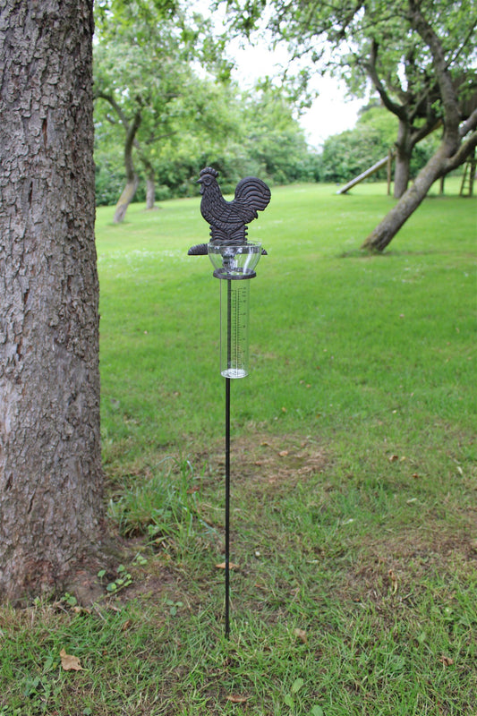 Cast Iron and Glass Garden Rain Gauge - Chicken Design (UK Only)