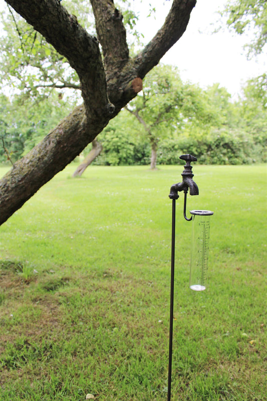 Cast Iron and Glass Garden Rain Gauge - Outside Tap Design (UK Only)