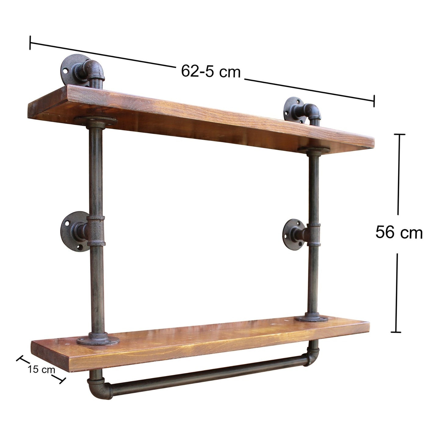 Industrial Pipe Wall Shelf with 2 Shelves - UK Only