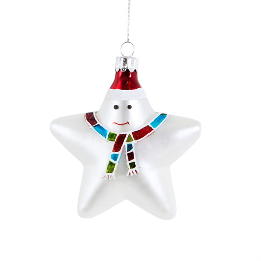 Snowman Star Christmas Tree Glass Bauble