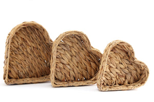 Rattan Heart Shape Basket Trays - Set of 3
