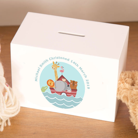 Personalised Noah's Ark Birth/Christening Money Box