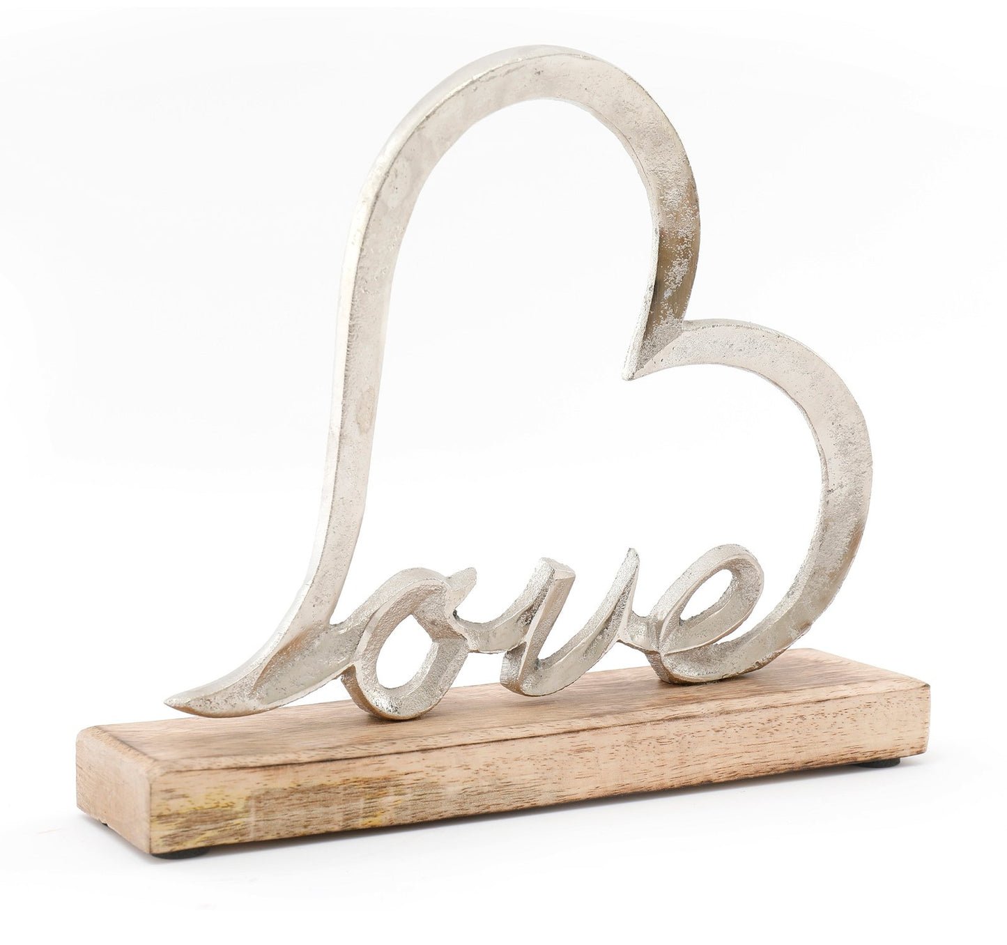 Metal 'Love' Heart on a Wooden Base