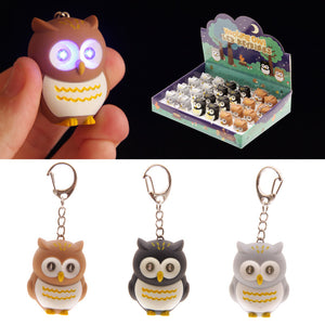 Cute Owl LED Keyring with Sound - Available in Brown, Black and Grey
