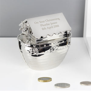 Personalised Silver Plated Noahs Ark Money Box