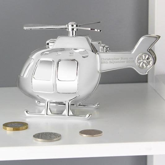 Personalised Silver Plated Helicopter Money Box