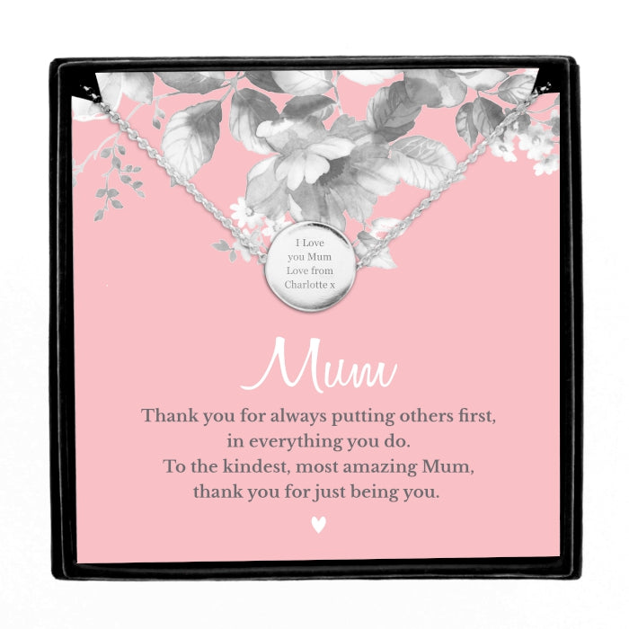 Personalised Mum Sentiment Silver Tone Necklace and Box - Perfect for Mother's Day