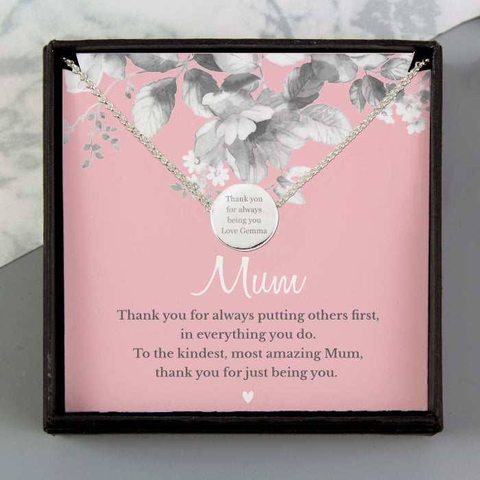 Personalised Mum Sentiment Silver Tone Necklace and Box - Perfect for Mother's Day