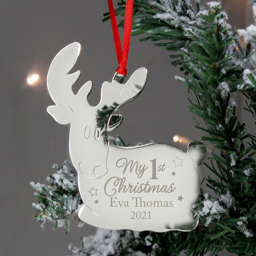 Personalised 'My 1st Christmas' Reindeer Metal Decoration