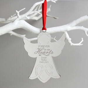 Personalised 'In Our Hearts' Memorial Angel Christmas Decoration