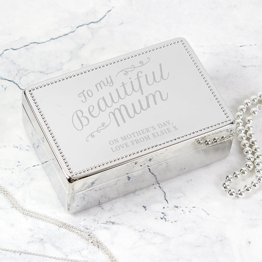 Personalised 'Beautiful Mum' Rectangular Jewellery Box