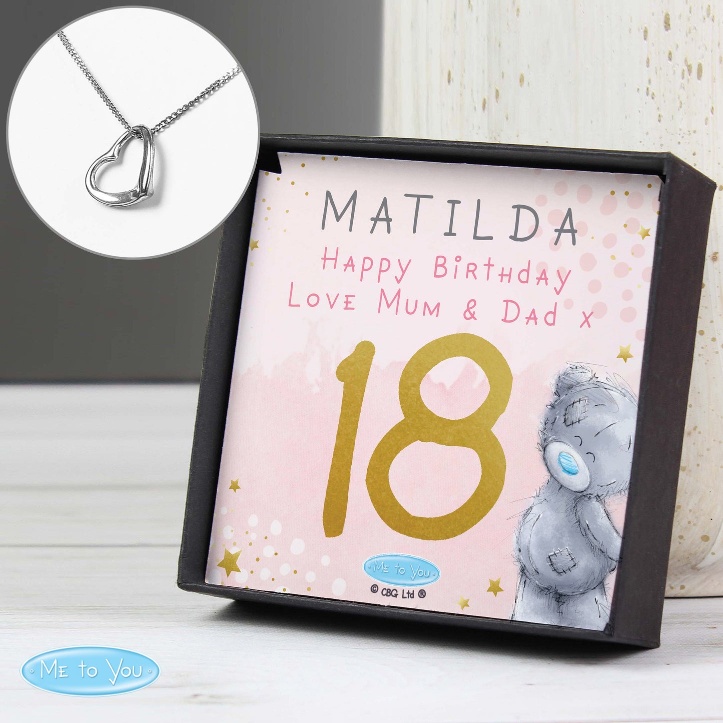 Personalised 'Me To You' Sparkle & Shine Birthday Sentiment Silver Tone Necklace with Box