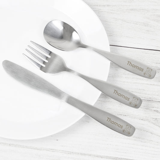 Personalised Three Piece Teddy Bear Cutlery Set for Children