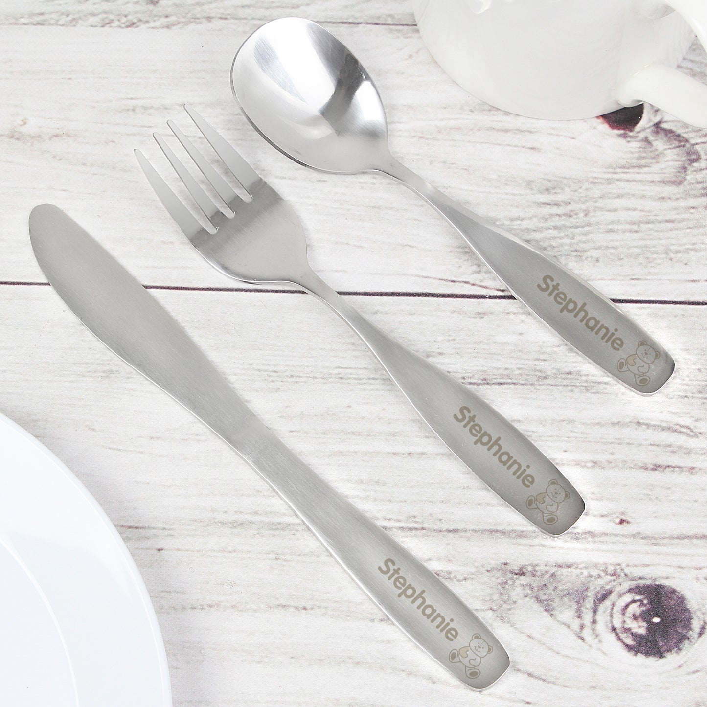 Personalised Three Piece Teddy Bear Cutlery Set for Children