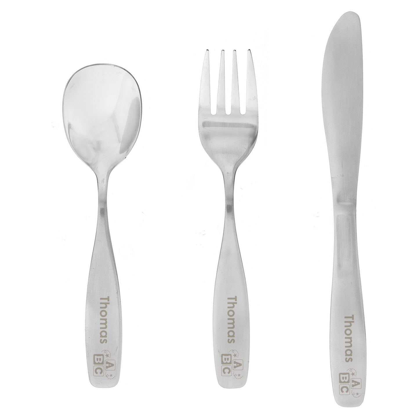 Personalised Three Piece ABC Cutlery Set for Children