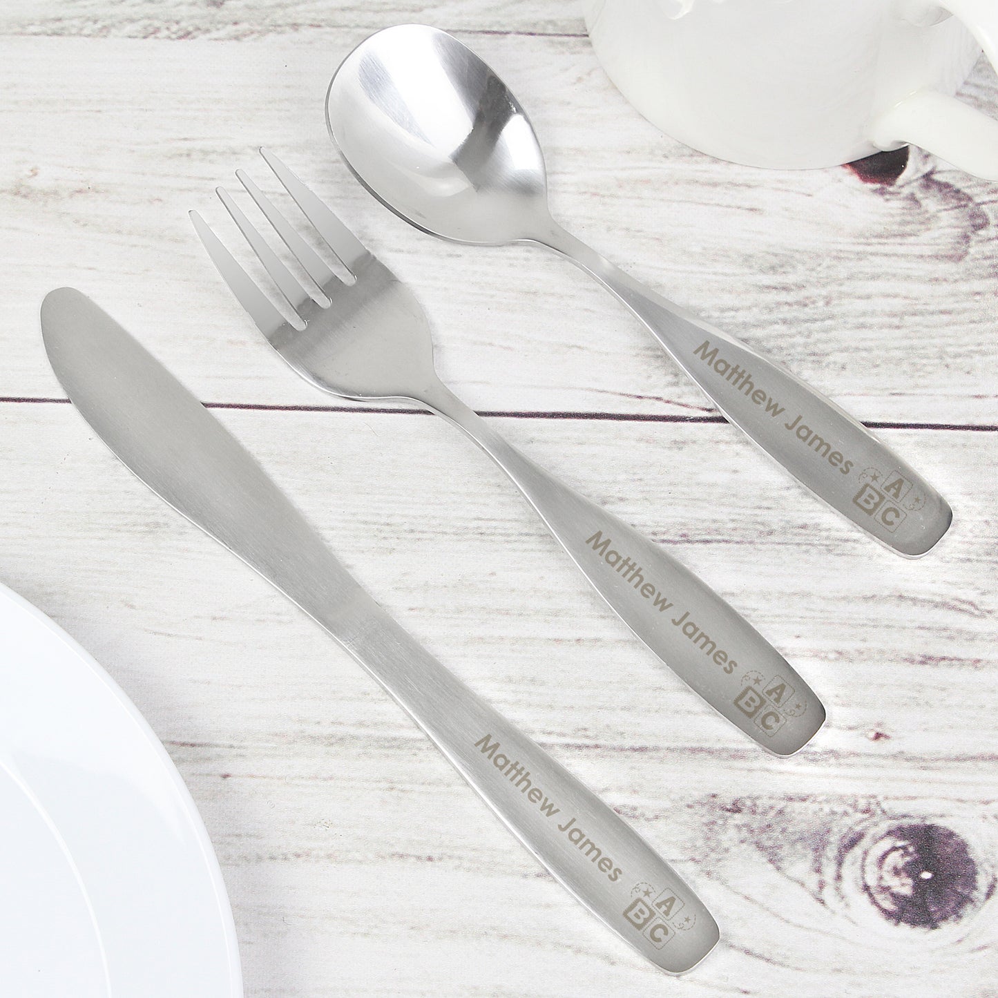 Personalised Three Piece ABC Cutlery Set for Children