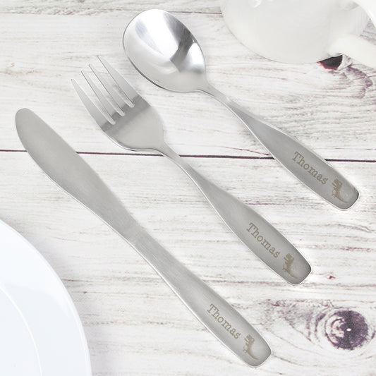 Personalised Three Piece Dinosaur Cutlery Set for Children