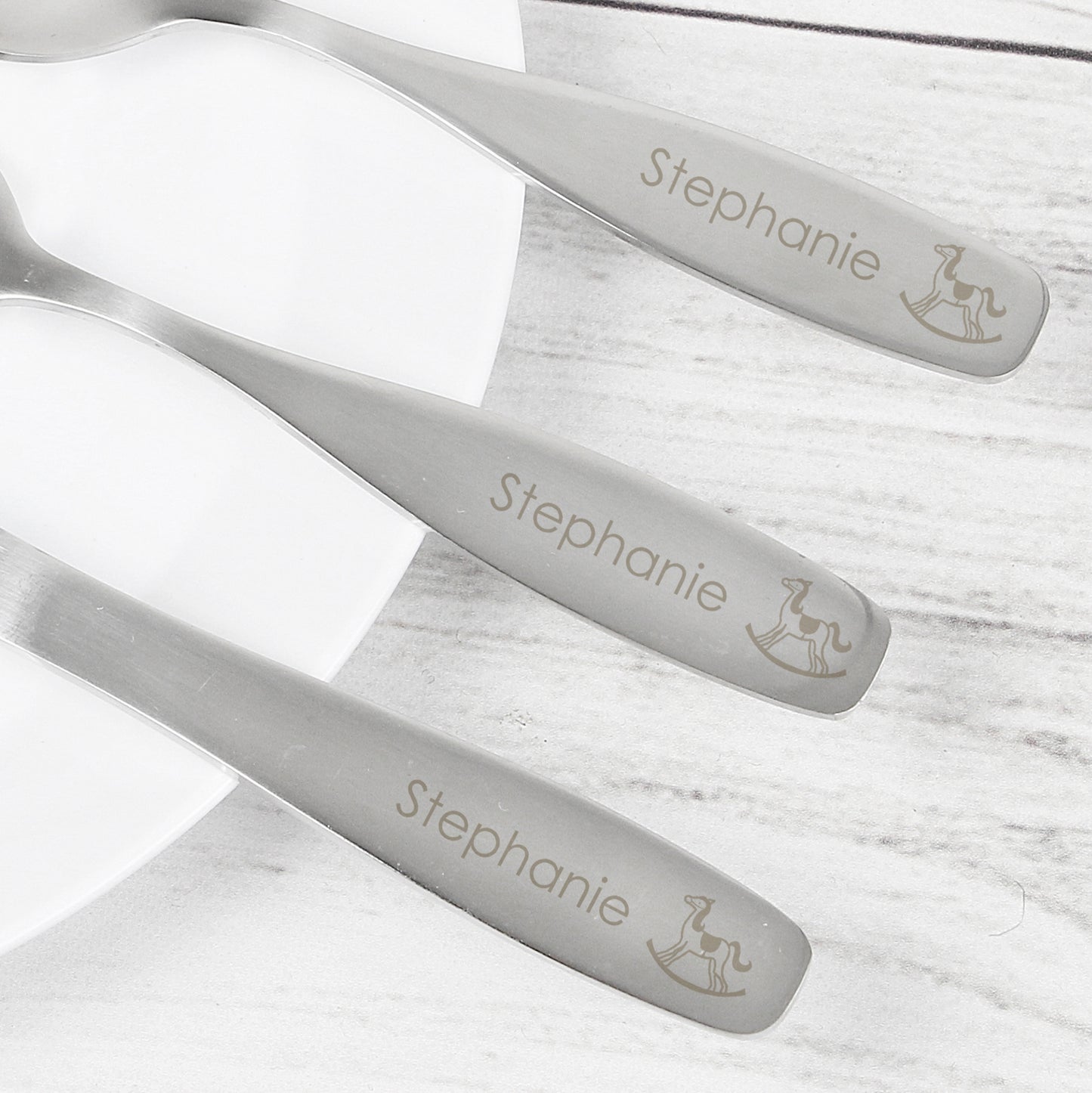 Personalised Three Piece Rocking Horse Cutlery Set for Children