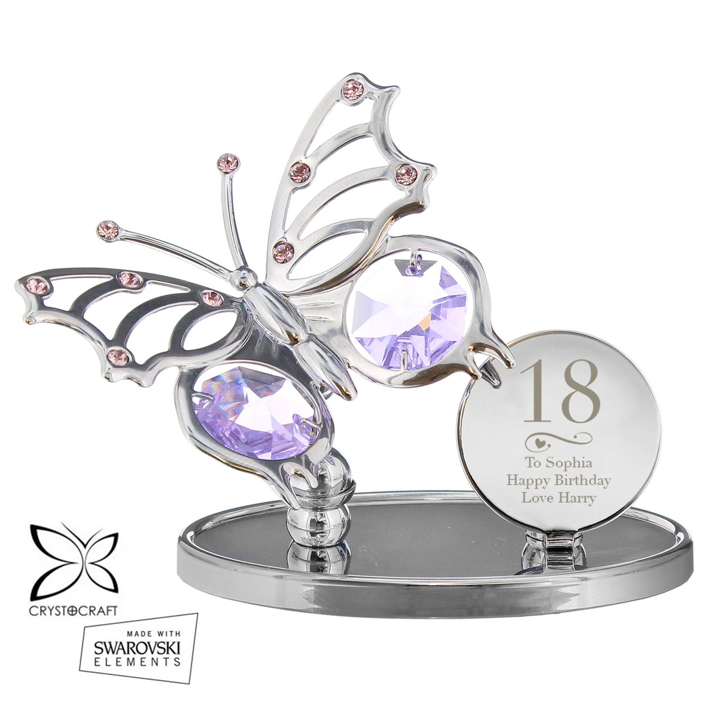 Personalised Birthday Silver Plated Crystocraft Butterfly Ornament