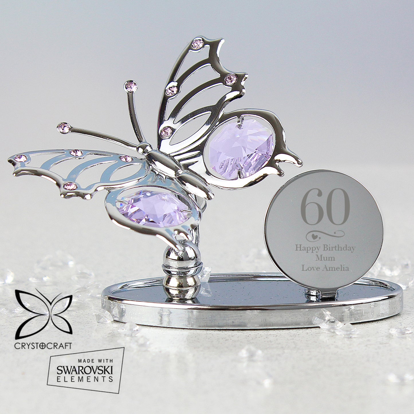 Personalised Birthday Silver Plated Crystocraft Butterfly Ornament
